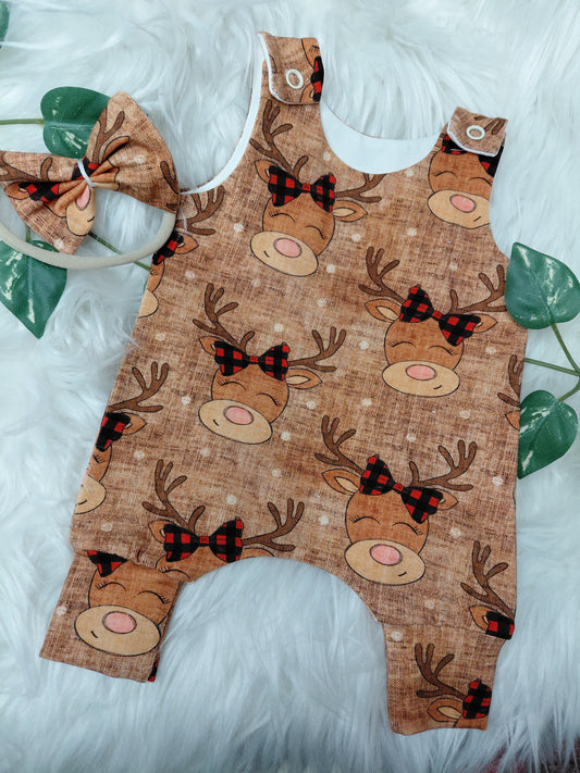 14-15inch girl reindeer Hareem Romper & hairbow