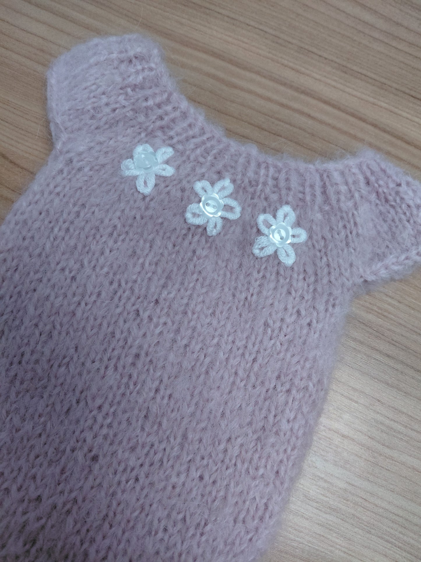 16-17inch- Handknitted Brushed Alpaca photo prop romper set.