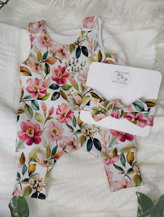 14-15inch Wild Roses Hareem Romper and headband