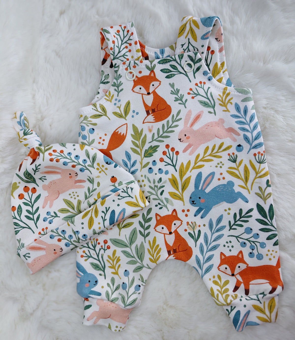 14-15inch Autumn forest animals Dungarees & Beanie