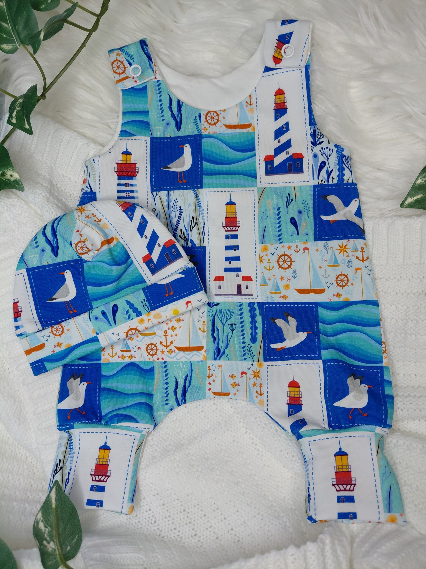16-17 inch Nautical Hareem Romper & hat