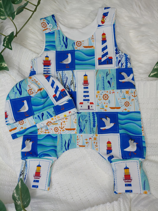 16-17 inch Nautical Hareem Romper & hat