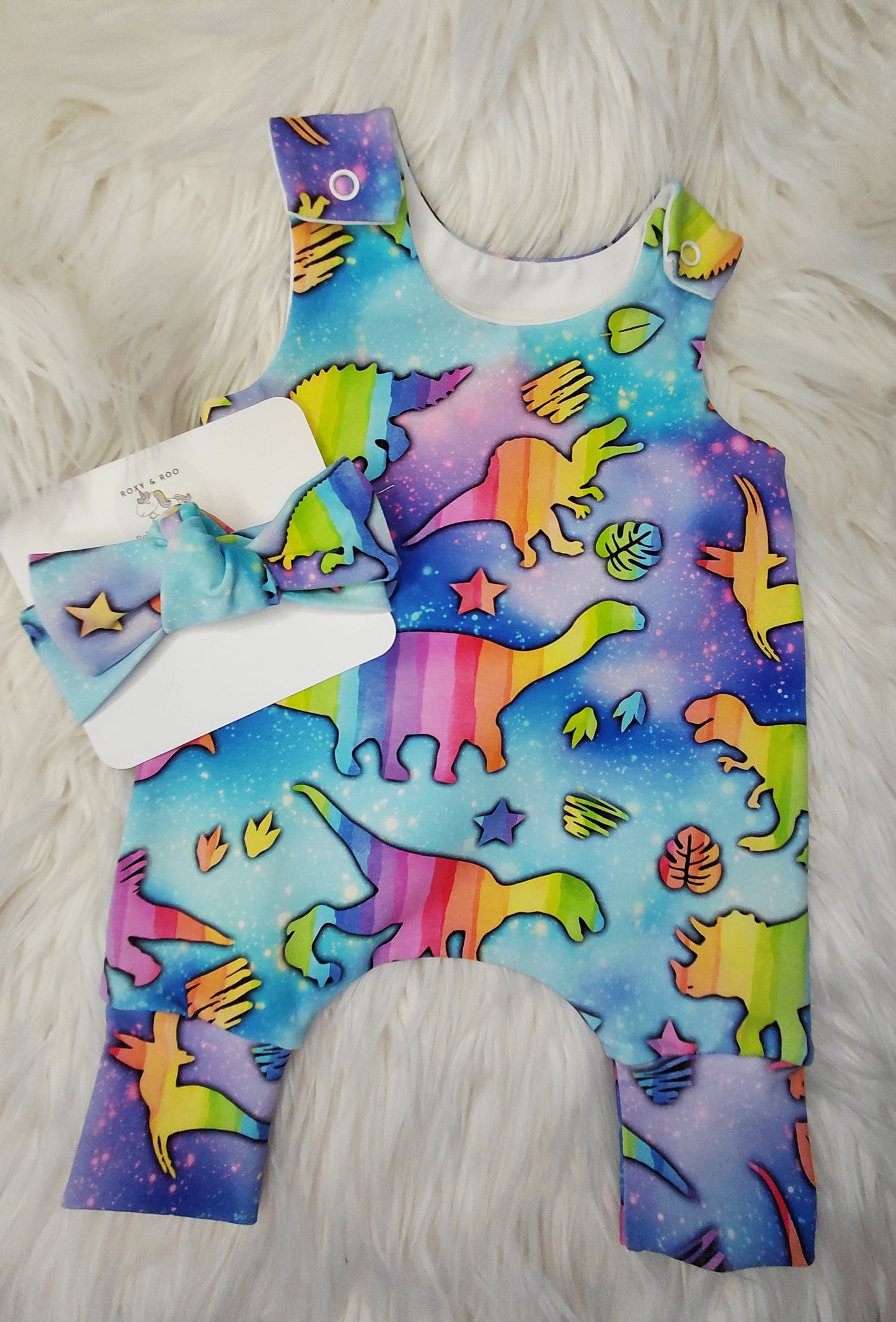 18-19inch Preemie dino Hareem Romper and headband