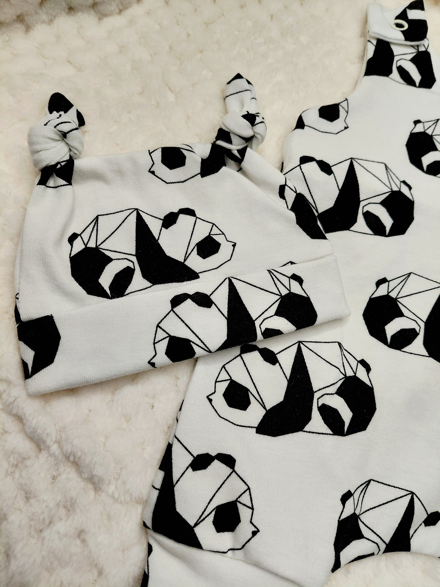 16-17 inch Origami panda hareem Romper & hat