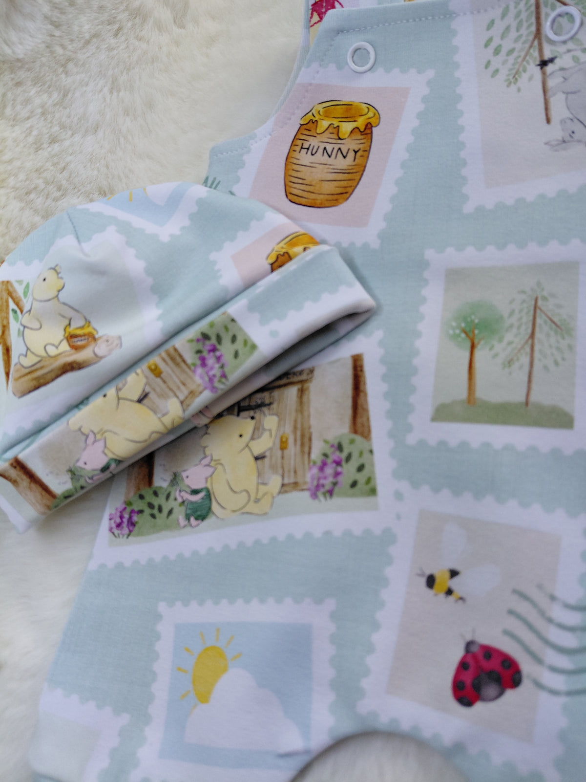 16-17 inch Baby Mint Pooh Stamps Dungarees & Beanie