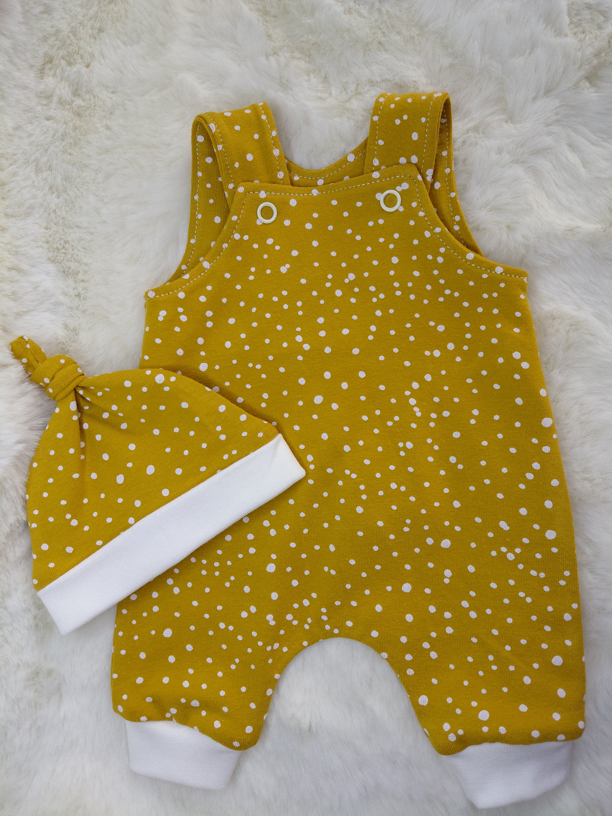 16-17 inch Ocra spot Dungarees & Beanie