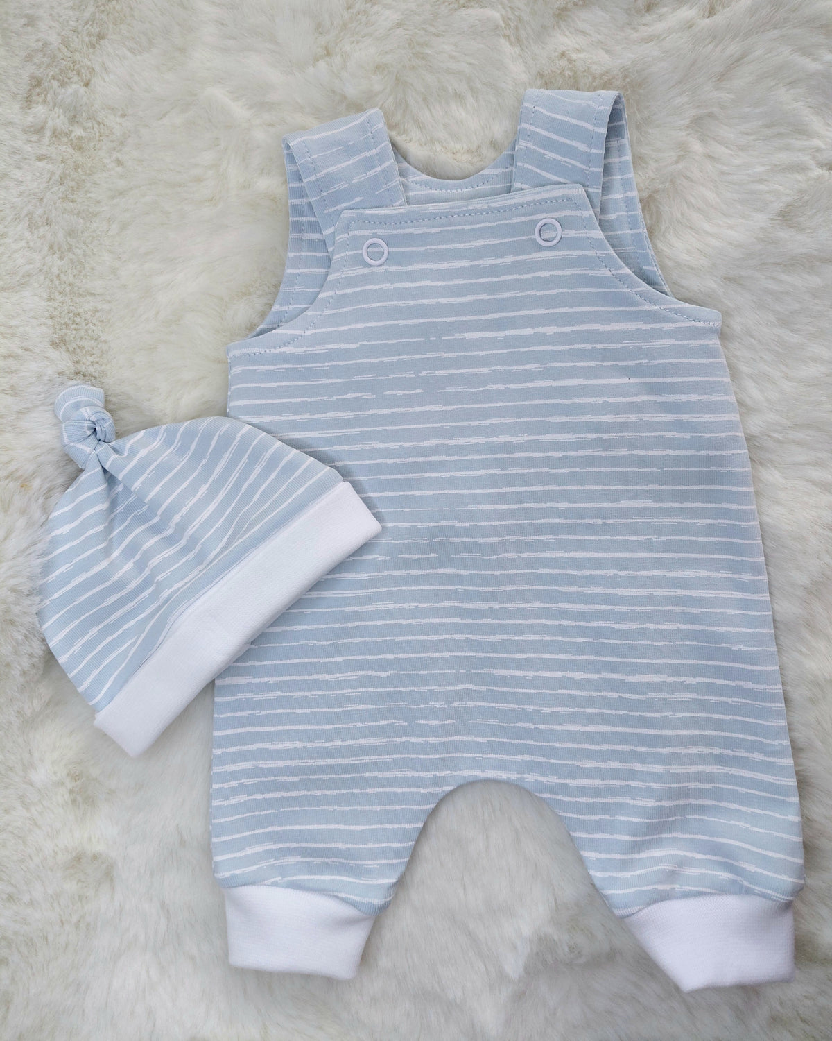 16-17 inch Baby Blue stripe Dungarees & Beanie