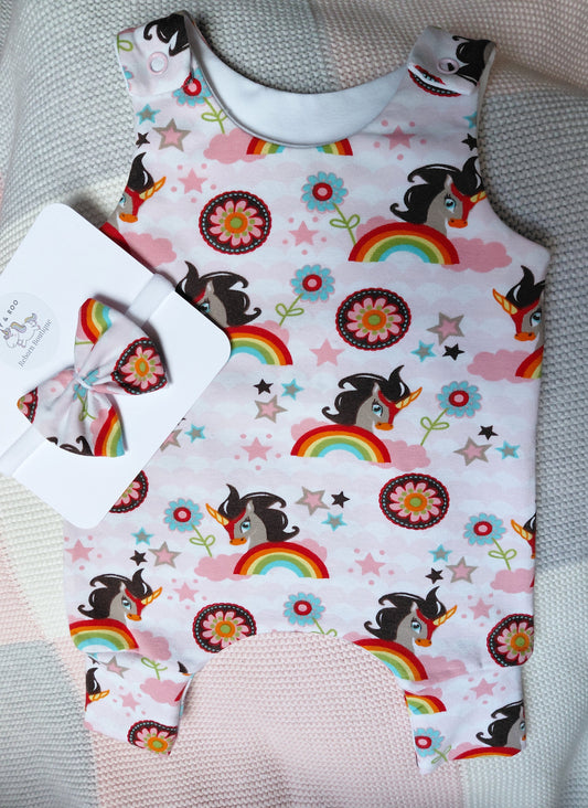 16-17inch Unicorn hareem romper & bow
