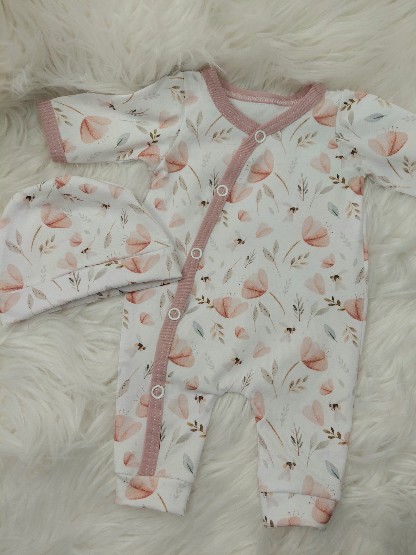 16-17inch Faded poppies sleepsuit & hat