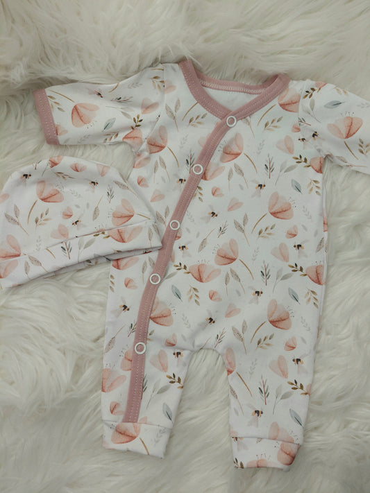 16-17inch Faded poppies sleepsuit & hat