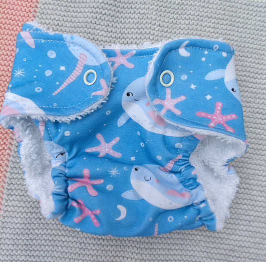 Luxury Narwhal nappy - Medium 16-17inch