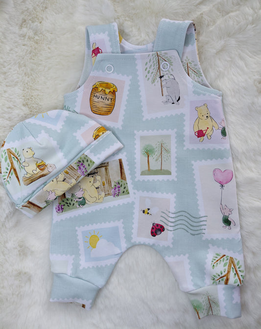 16-17 inch Baby Mint Pooh Stamps Dungarees & Beanie