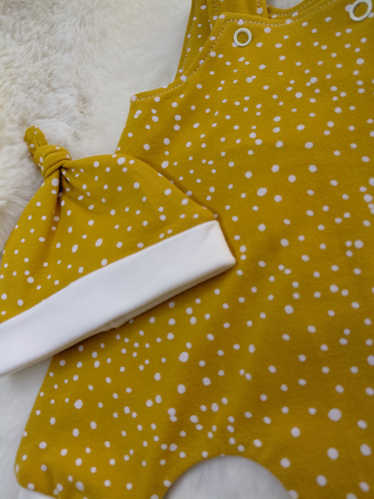 16-17 inch Ocra spot Dungarees & Beanie