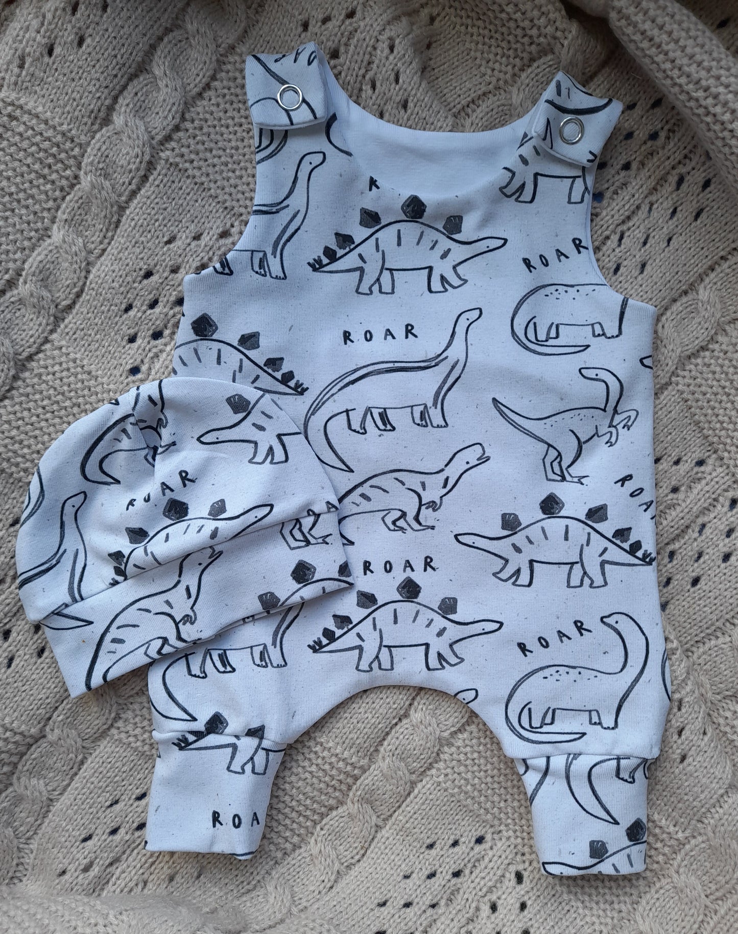 14-15inch Sketched dinosaurs Hareem Romper & hat