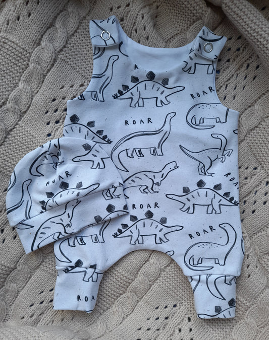 14-15inch Sketched dinosaurs Hareem Romper & hat