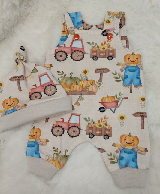 14-15inch Pumpkin patch Dungarees & Beanie