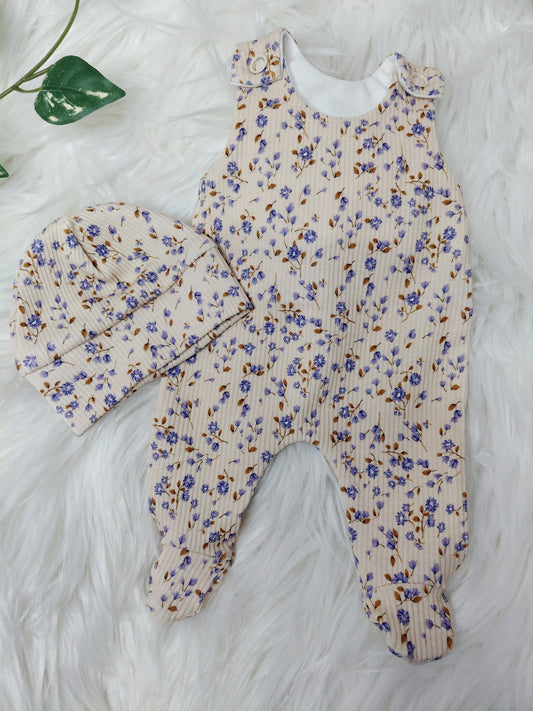 12 inch footed romper & beanie set