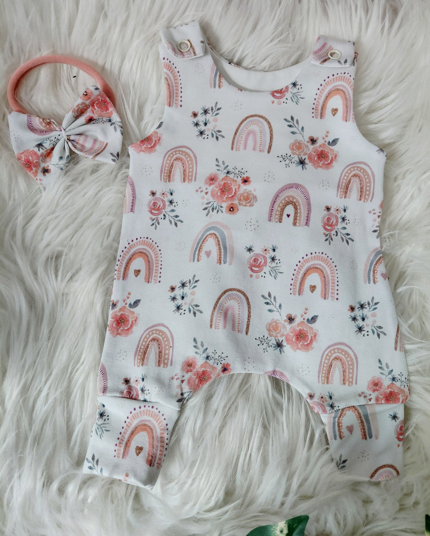 14-15inch Floral rainbow Romper & Hairbow