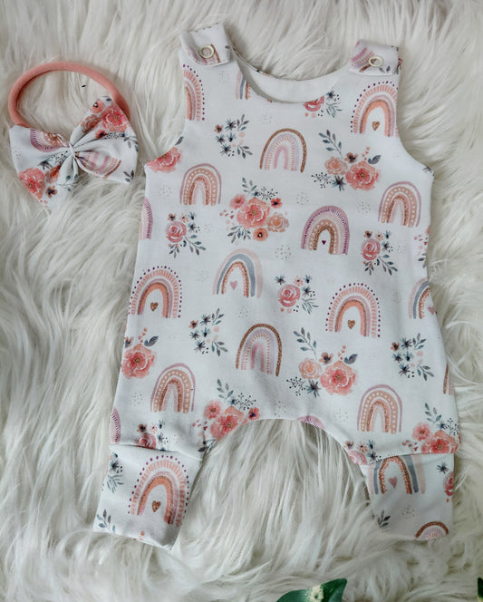 14-15inch Floral rainbow Romper & Hairbow