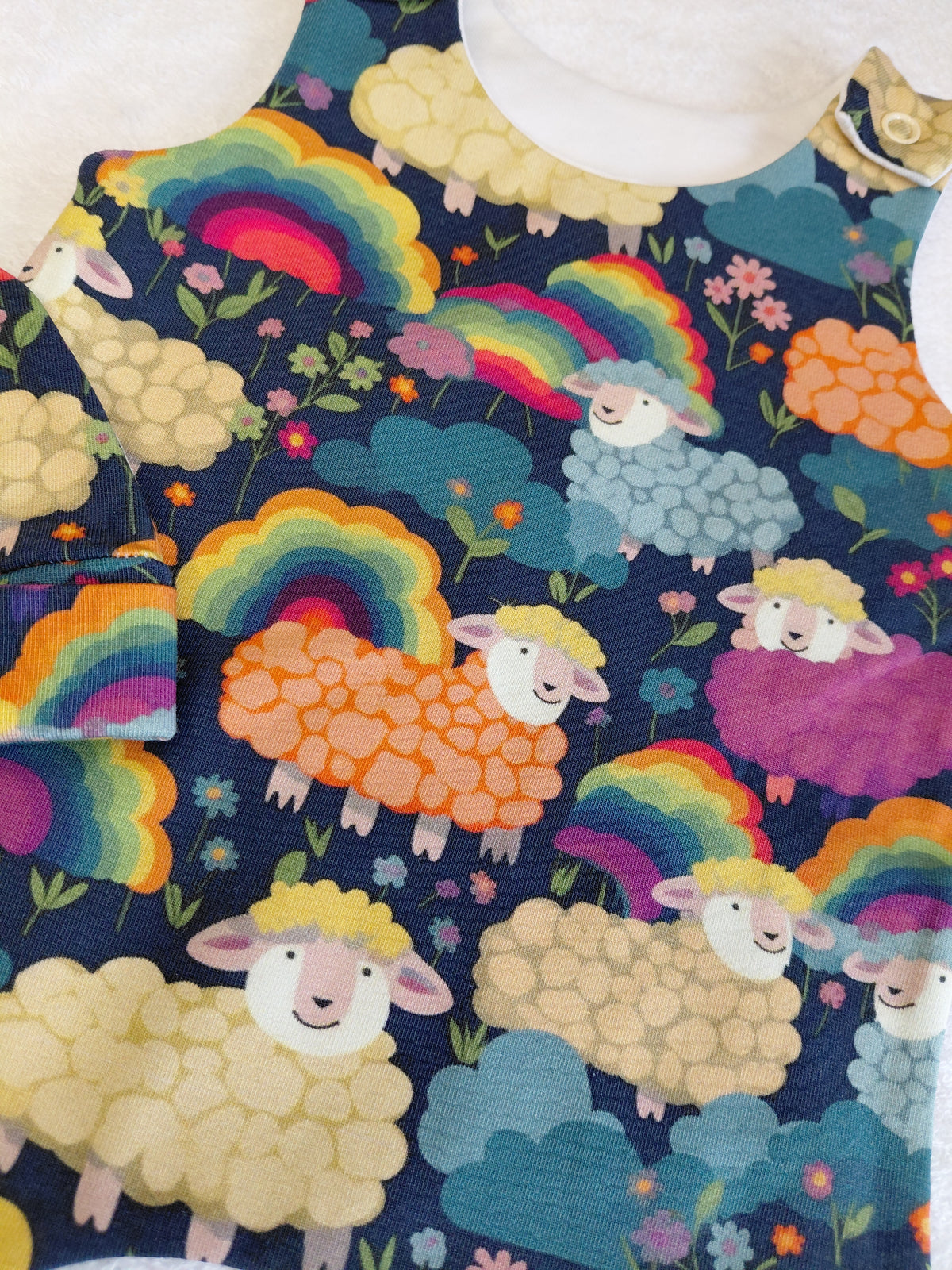 16-17 inch Rainbow sheep Hareem Romper & beanie