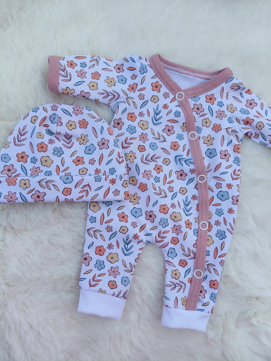 14-15inch Ditsy floral sleepsuit & hat