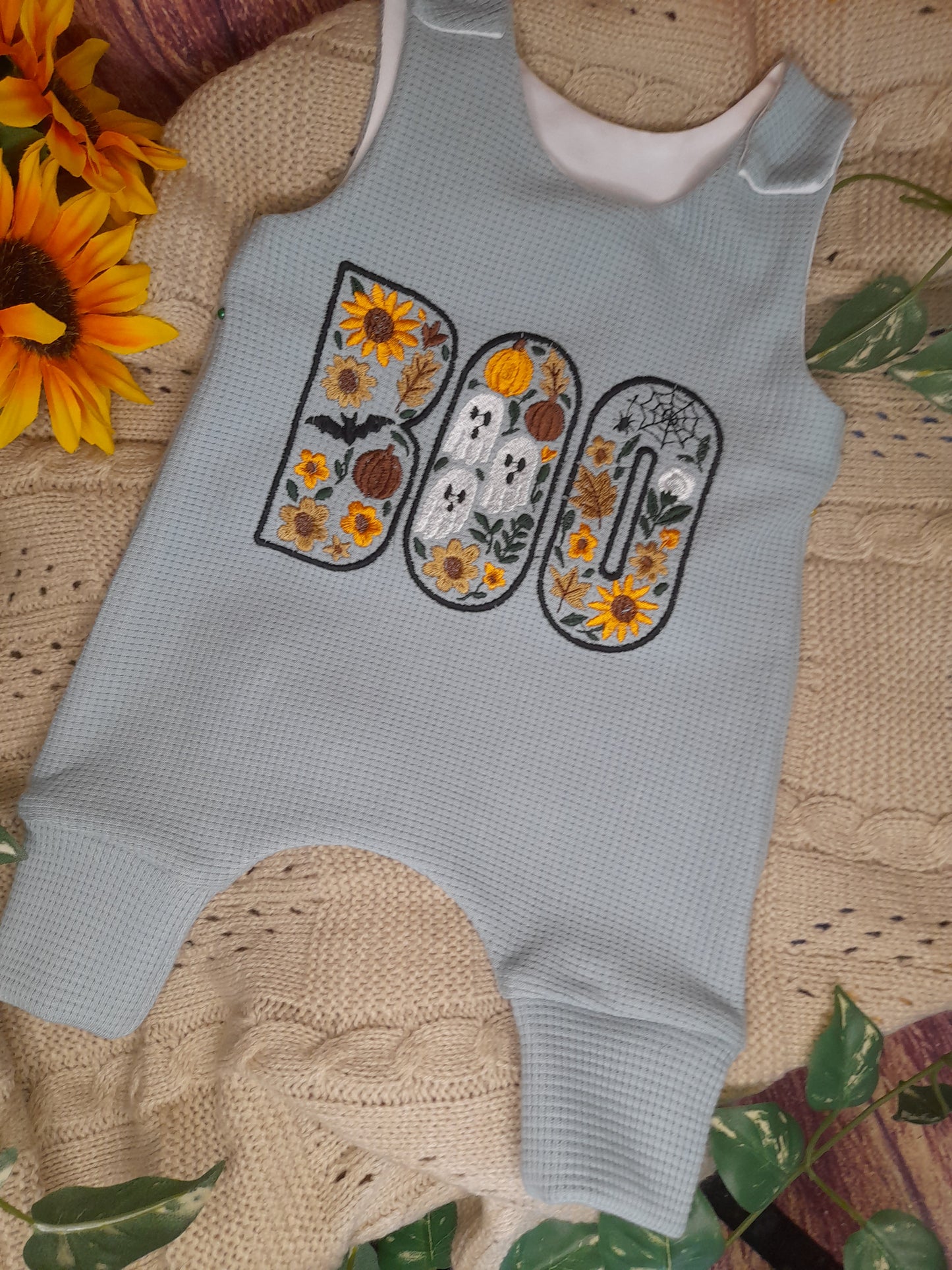 18-19inch  Preemie Floral Boo embroidered Hareem Romper