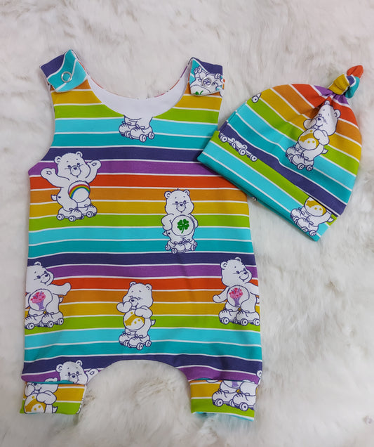 16-17 inch Rainbow bear Hareem Romper & Beanie